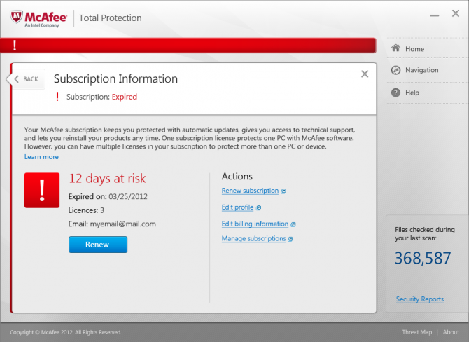 Subscription Page: Expired